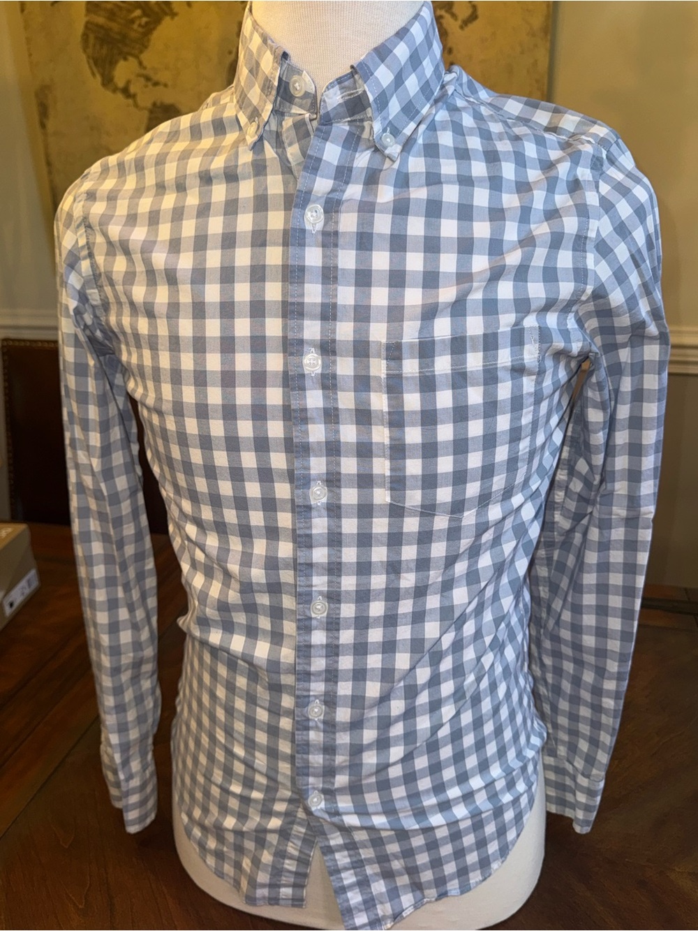 J. Crew Light Gray and White Gingham Button-Down Shirt Sz Small